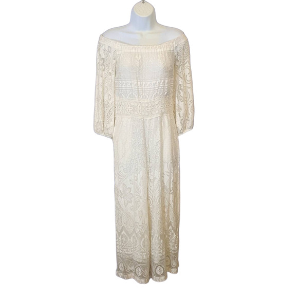 Anthropologie Farm Rio Cream Off Shoulder Boho Lace Jumper/Romper Size XS - Picture 1 of 3